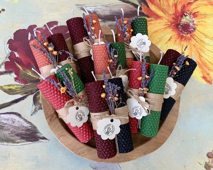 Set 2 lumânări fagure handmade, cilindrice, două culori
