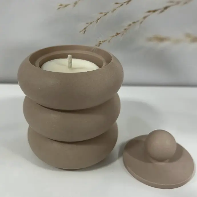 Lumânare handmade în recipient decorativ Three Circles Maxi bej
