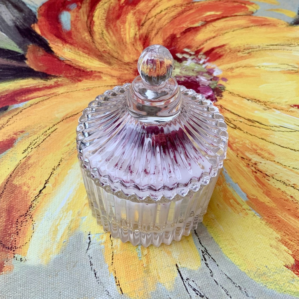 Lumânare recipient bol de sticlă cu capac cu parfum de trandafiri