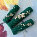 Set de trei lumânări ceară albine fagure verde intens foiță aurie mici