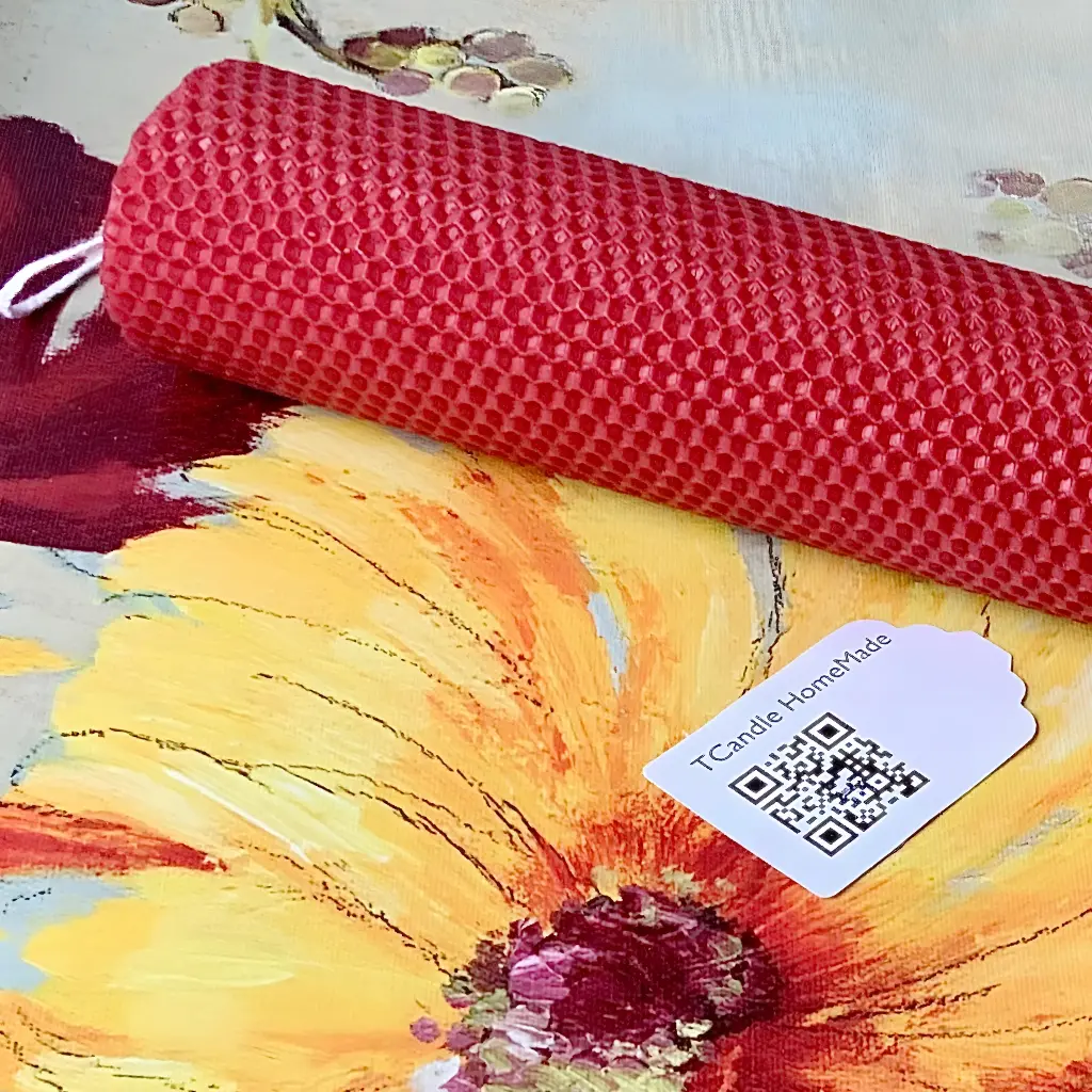 Lumânare cununie sau botez ceară albine fagure roșu grenadine