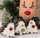 Set trei globulețe ceară soia brăduți tablete WaxMelts cutie decorată Ren cu nasul roșu