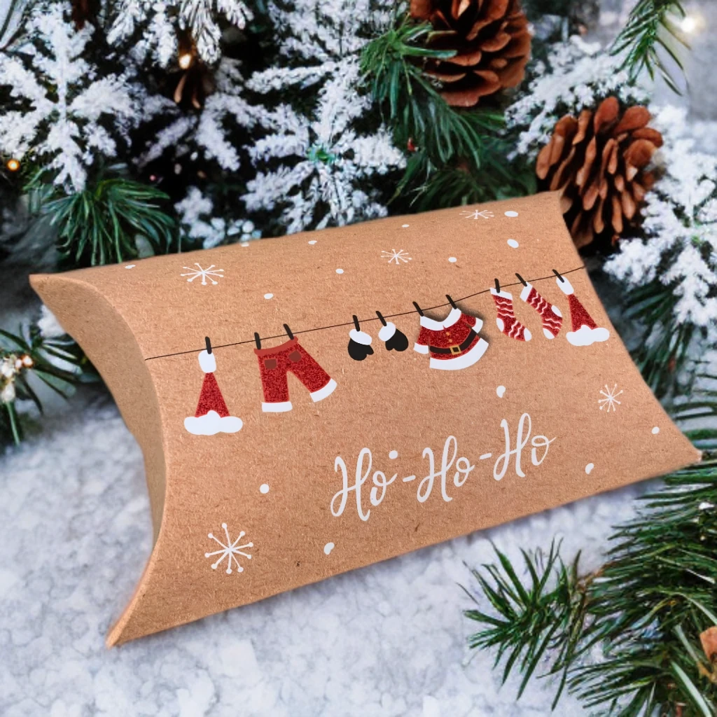 Cutie decorată Crăciun Ho Ho Ho pentru Set trei globulețe ceară soia brăduți tablete WaxMelts