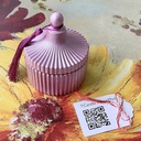 Lumânare Mărțișor ceară soia lavandă bombonieră ceramică roz sidefat