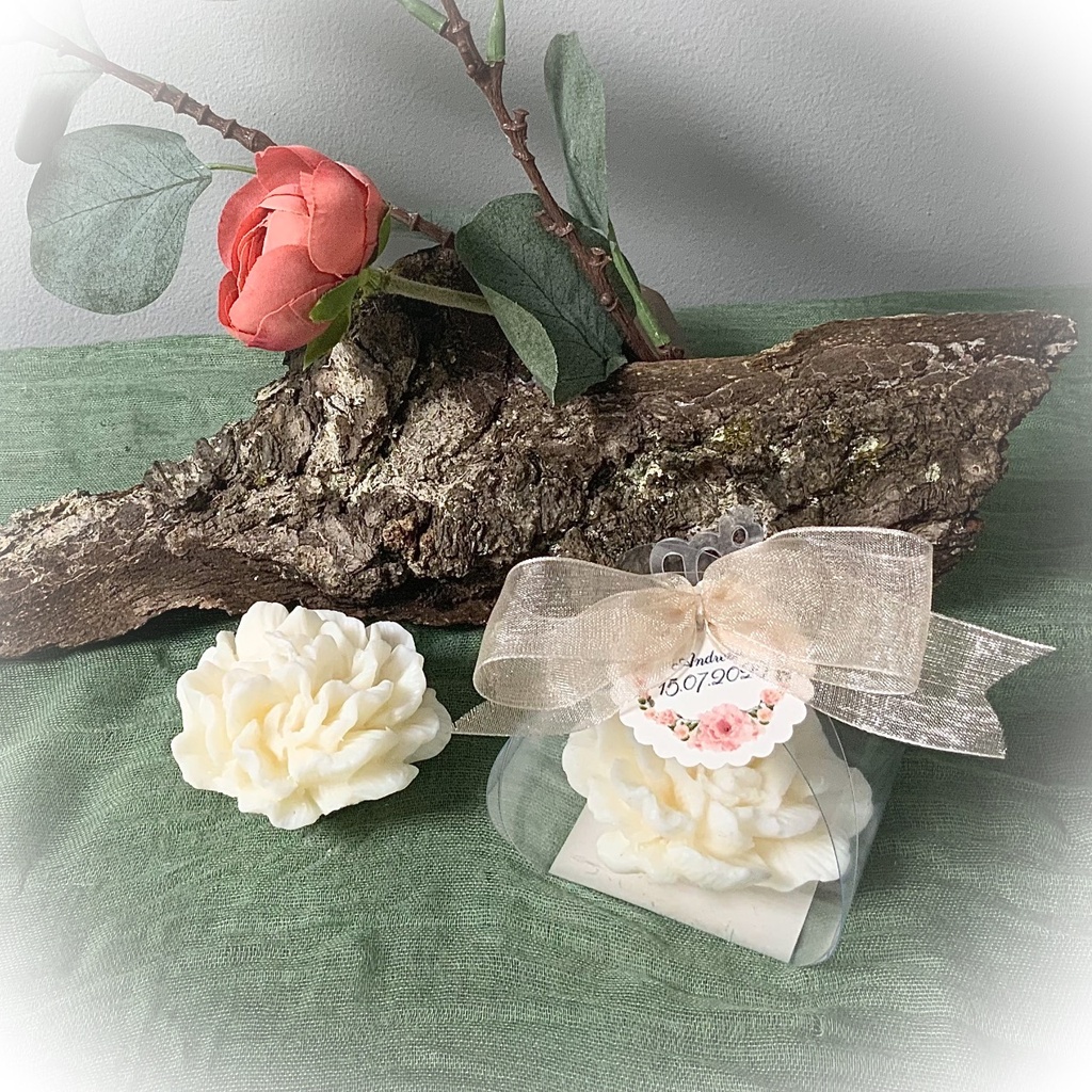Mărturie lumânare soia bujor coroniță regală organza crem