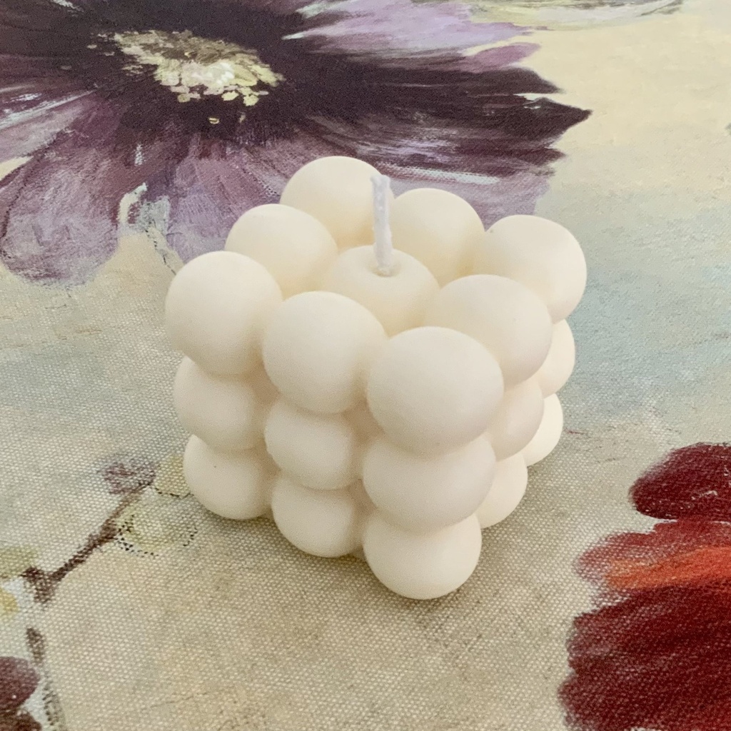 Lumânare cub bubble mare ceară soia albă parfum lavandă