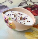 Lumânare parfumată decorativă în bol ceramic floral crem din ceară soia cu parfum flori de bumbac
