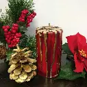 Lumânare Crăciun parfumată trandafiri vulcan mov auriu cilindru