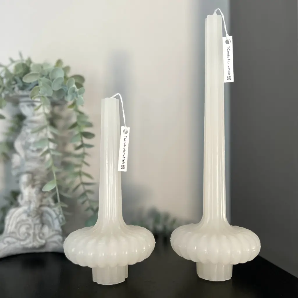 Set de două lumânări decorative masă tip vază culoare gheață