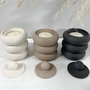Set de trei lumânări în recipiente Jesmonite în culori alb, beige și gri, cu design circular minimalist