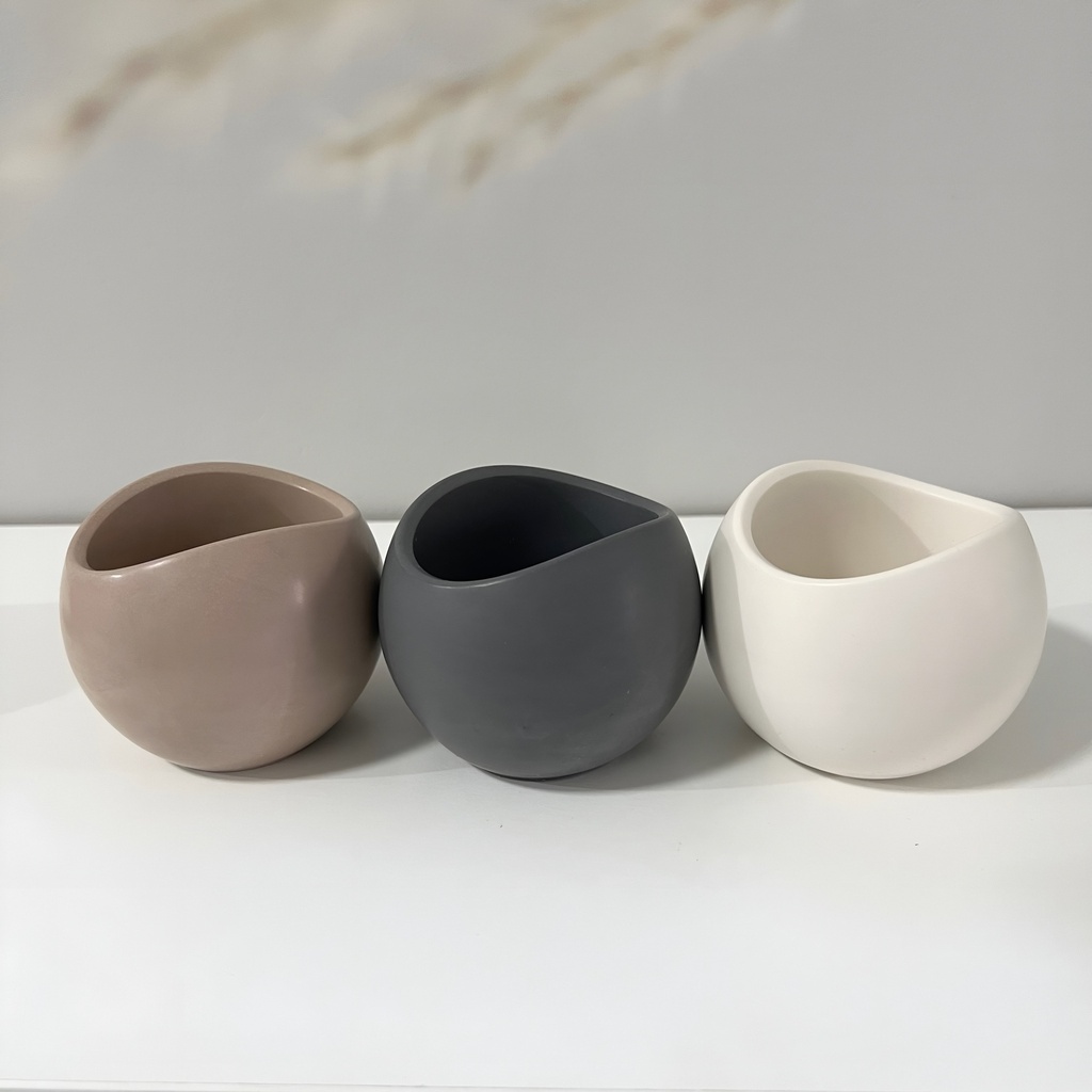 Set de 3 recipiente decorative pentru lumânări, în culori alb, bej și gri, design minimalist