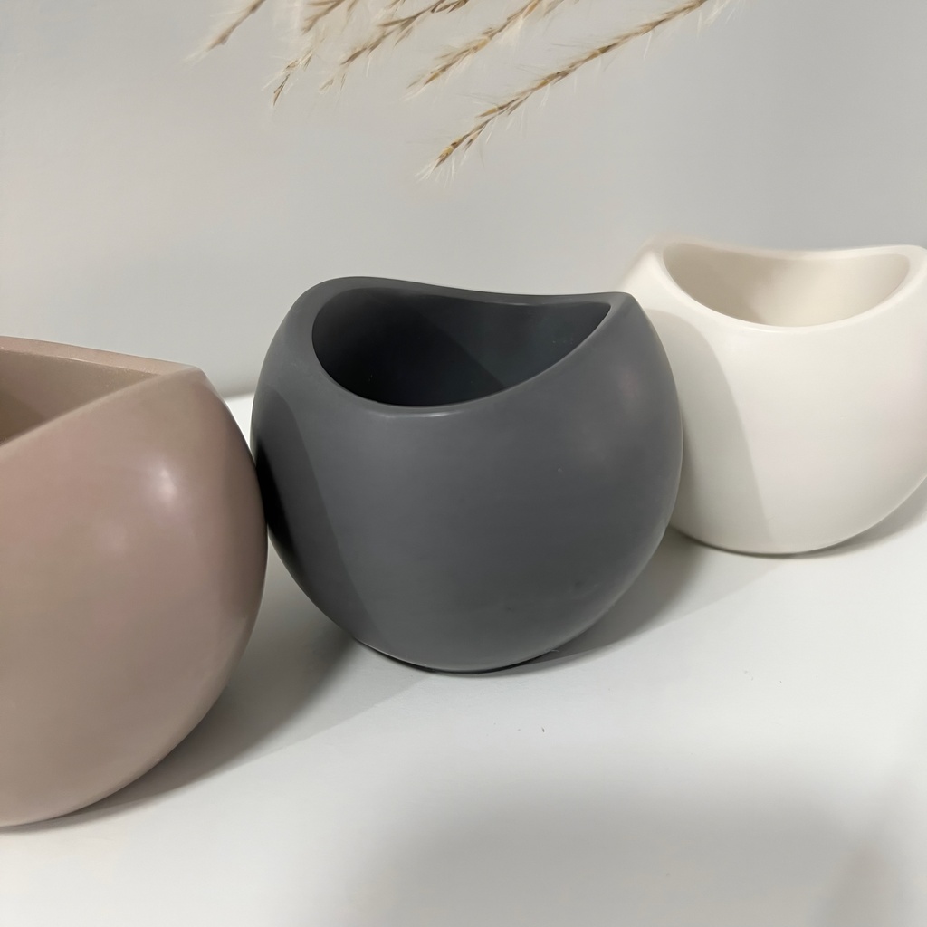 Set de 3 recipiente decorative pentru lumânări, în culori alb, bej și gri, design minimalist