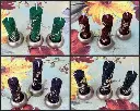 Set trei suporți pentru lumânări rotunzi aurii handmade și trei lumânări ceară albine fagure colorate