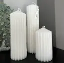 Set trei lumânări decor cilindrice striate albe