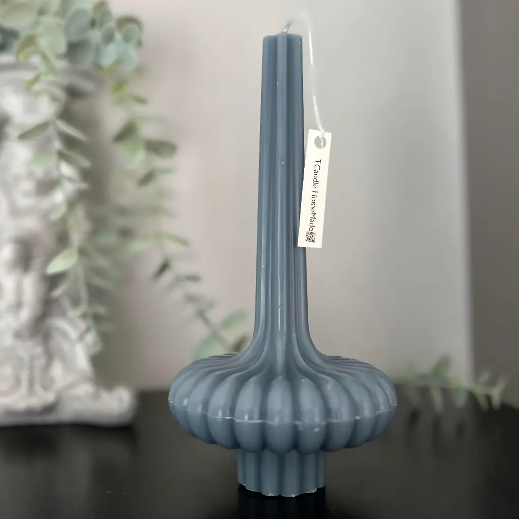 Lumânare decorativă masă tip vază gri mică