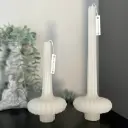 Set două lumânări decorative masă tip vază alb gheață