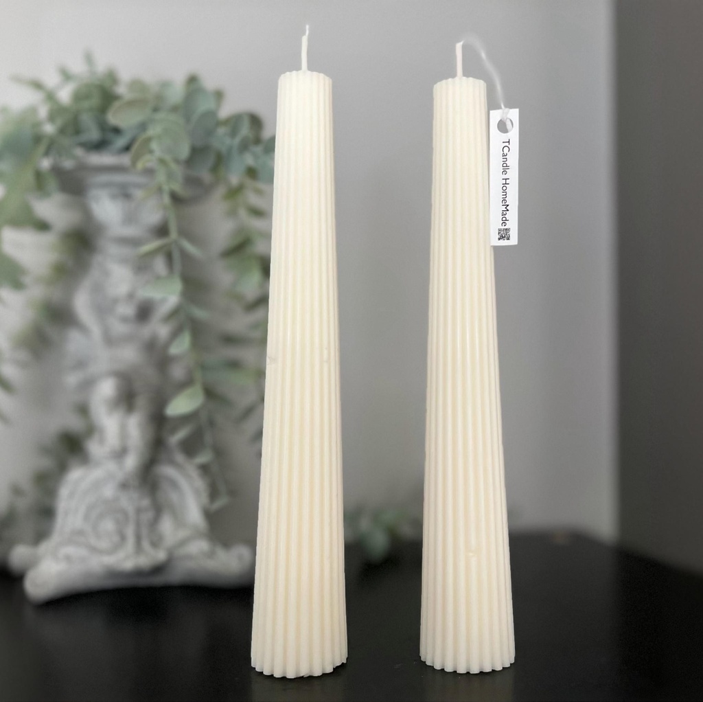 Set duo mix de două lumânări decorative din ceară soia alb alb conice