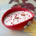 Lumânare bol ceramic floral roșu din ceară soia cu parfum flori liliac
