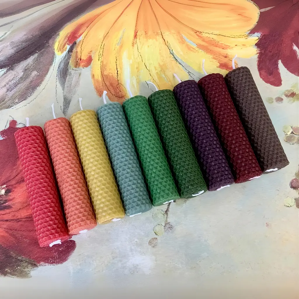 Set nouă lumânări curcubeu ceară albine fagure colorate