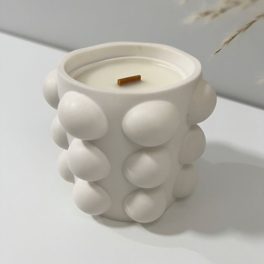 Lumânare în recipient decorativ alb cilindru bubble din Jesmonite