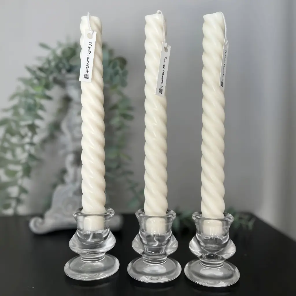 Set trei lumânări decorative soia cilindrice spirală albe