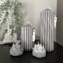 Set decorativ lumânări cilindrice striate flori lotus gri