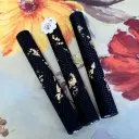 Set trei lumânări ceară albine fagure negru foiță aurie mari