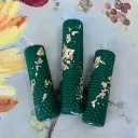 Set trei lumânări fagure verde intens foiță aurie mici
