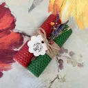Set două lumânări ceară naturală albine fagure roșu verde