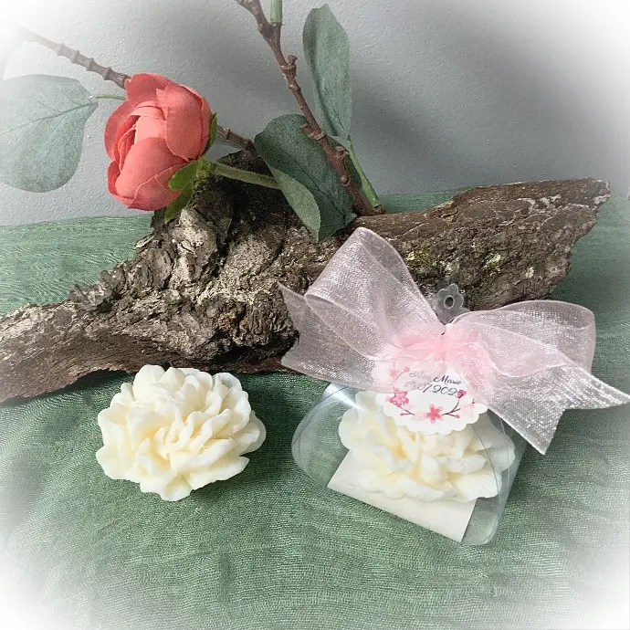 Mărturie lumânare soia bujor coroniță regală organza roz