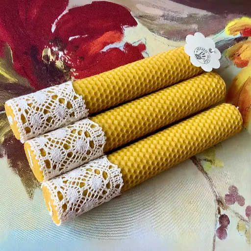 Lumânare fagure ceară albine decor macrame 20x4cm sau 20x6cm