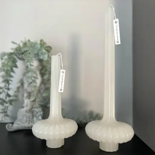 Set două lumânări decorative masă tip vază alb gheață