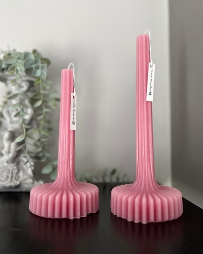 Set două lumânări decorative masă tip vază roz