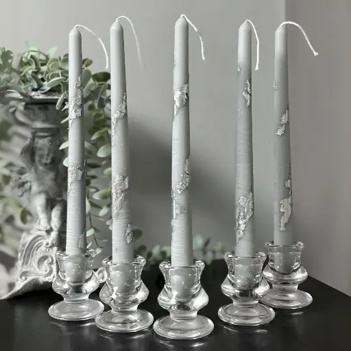 Set cinci lumânări decorative masă gri argintiu