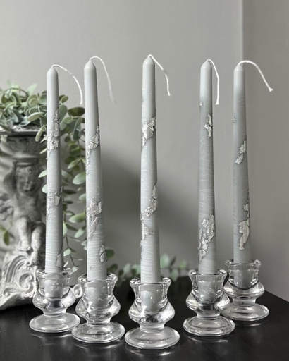 Set cinci lumânări decorative masă gri argintiu