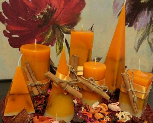 Set șapte lumânări decorative portocale și scorțișoară