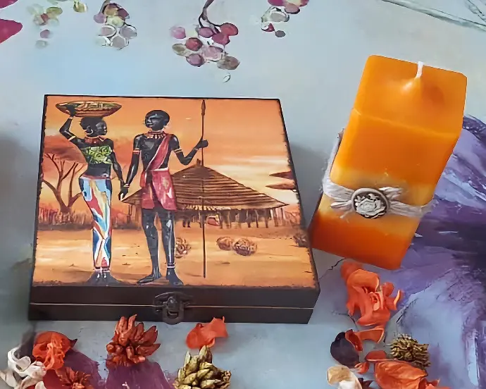 Set cutie Africa lumânare portocală scorțișoară