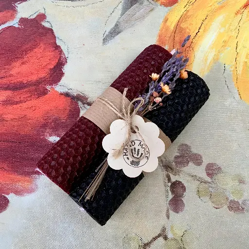 Set două lumânări ceară naturală albine fagure grena negru