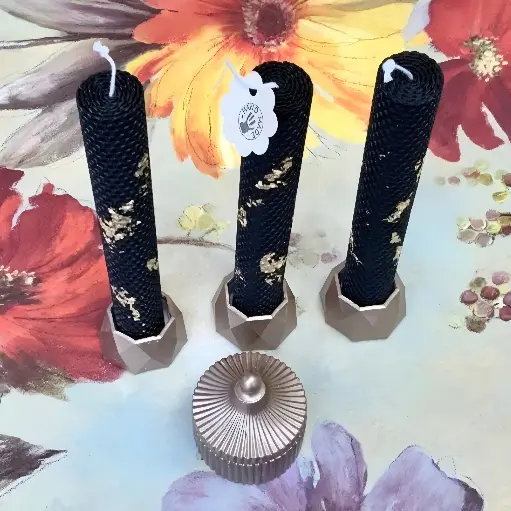 Set trei suporți lumânări octogonali aurii handmade