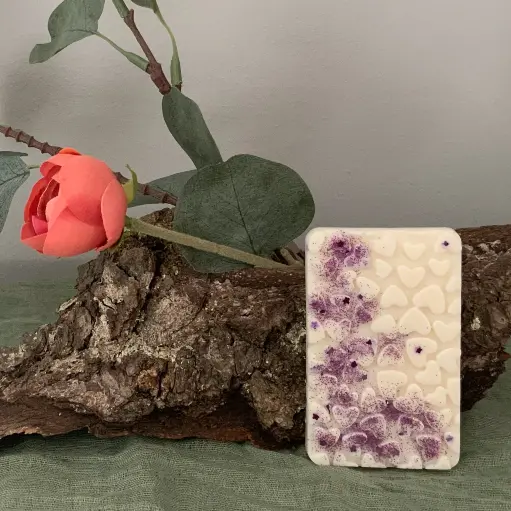 Mărțișor tabletă soia WaxMelts parfum floral sclipici mov