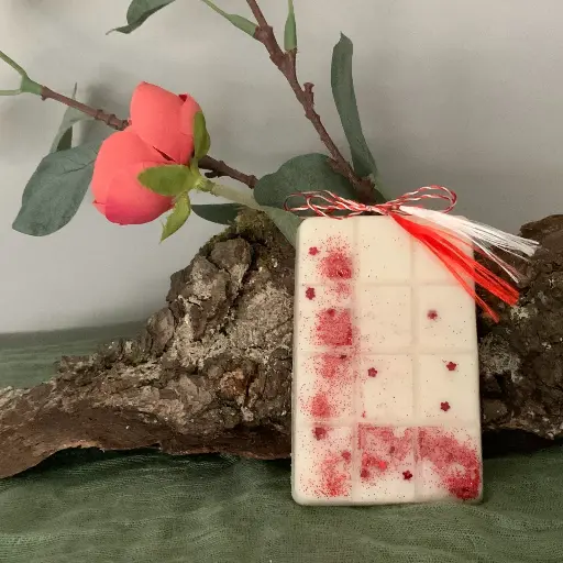 Mărțișor tabletă soia WaxMelts parfum floral sclipici roșu