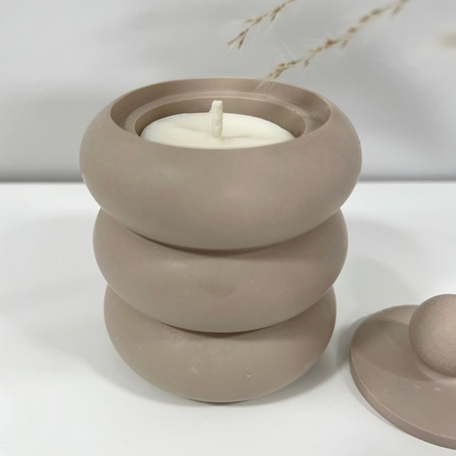 Lumânare handmade în recipient decorativ Three Circles Maxi bej