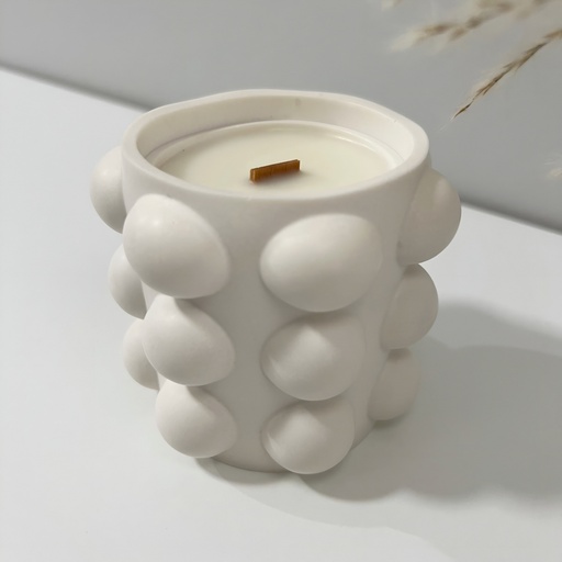 Lumânare în recipient decorativ alb cilindru bubble din Jesmonite