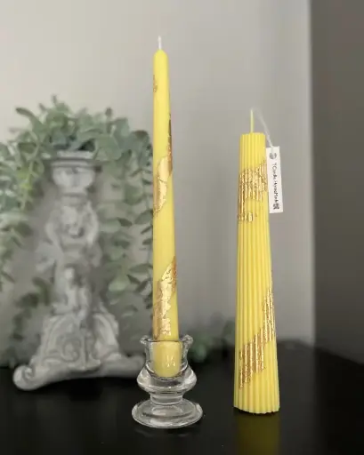 Set lumânări decorative ceară soia duo mix galben auriu