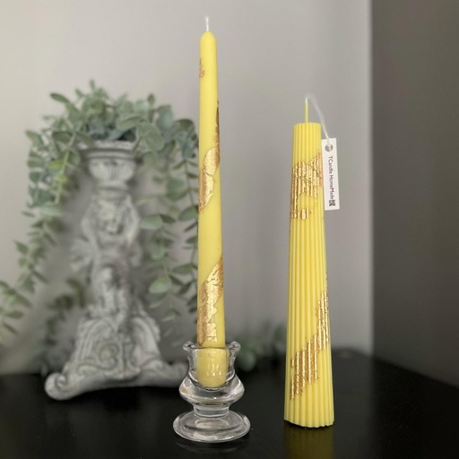 Set lumânări decorative ceară soia duo mix galben auriu