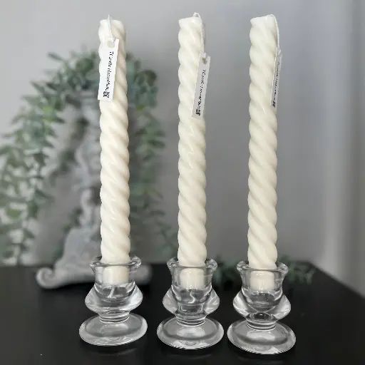 Set trei lumânări decorative soia cilindrice spirală albe
